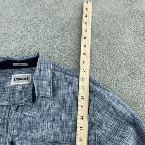 Express Mens Fitted Blue Plaid Long Sleeve Button-Down Shirt Size L 3356 - Picture 6 of 8